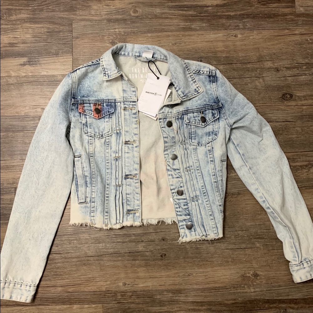 Cropped Denim Jacket with American Flag Back
